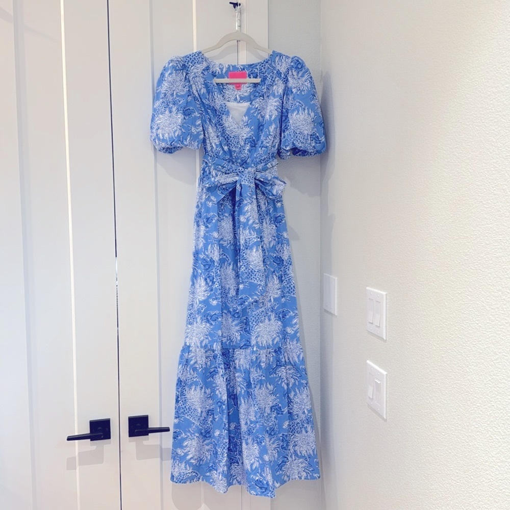 Lilly Pulitzer Ezralyn Short Sleeve Cotton Maxi Dress Boca Blue Croc - Picture 5 of 7
